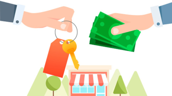 Exchange of money for the keys to the house. Real estate. Hand with Cash payment. Vector flat illustration