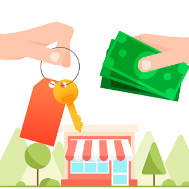 Exchange of money for the keys to the house. Real estate. Hand with Cash payment. Vector flat illustration